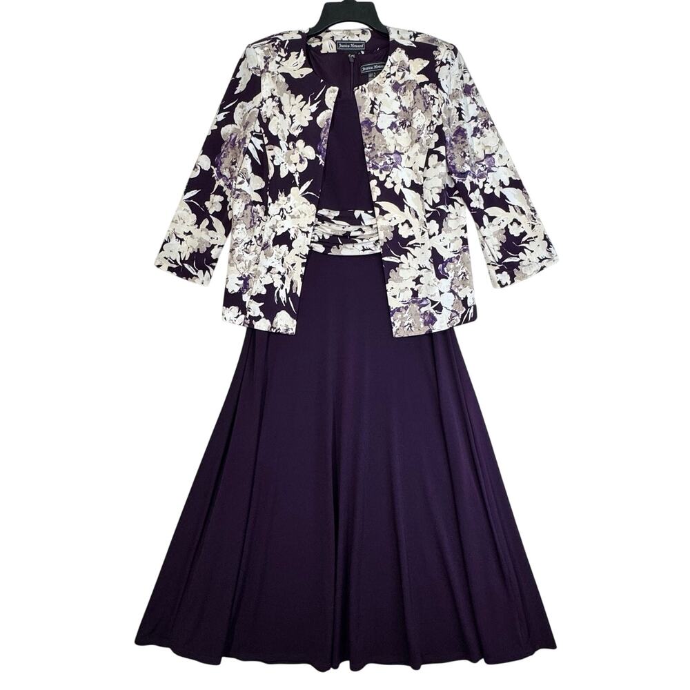 Jessica Howard 2-Piece White Floral Print Cardigan Jacket & Purple Dress Size 6